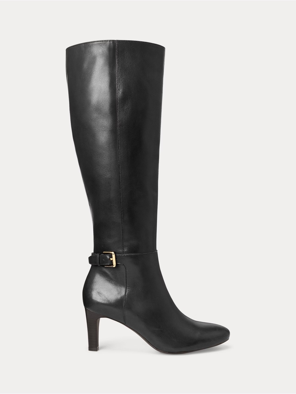 Ralph Lauren Eastwell Classic Black Knee-High Leather Boots Size 7.5